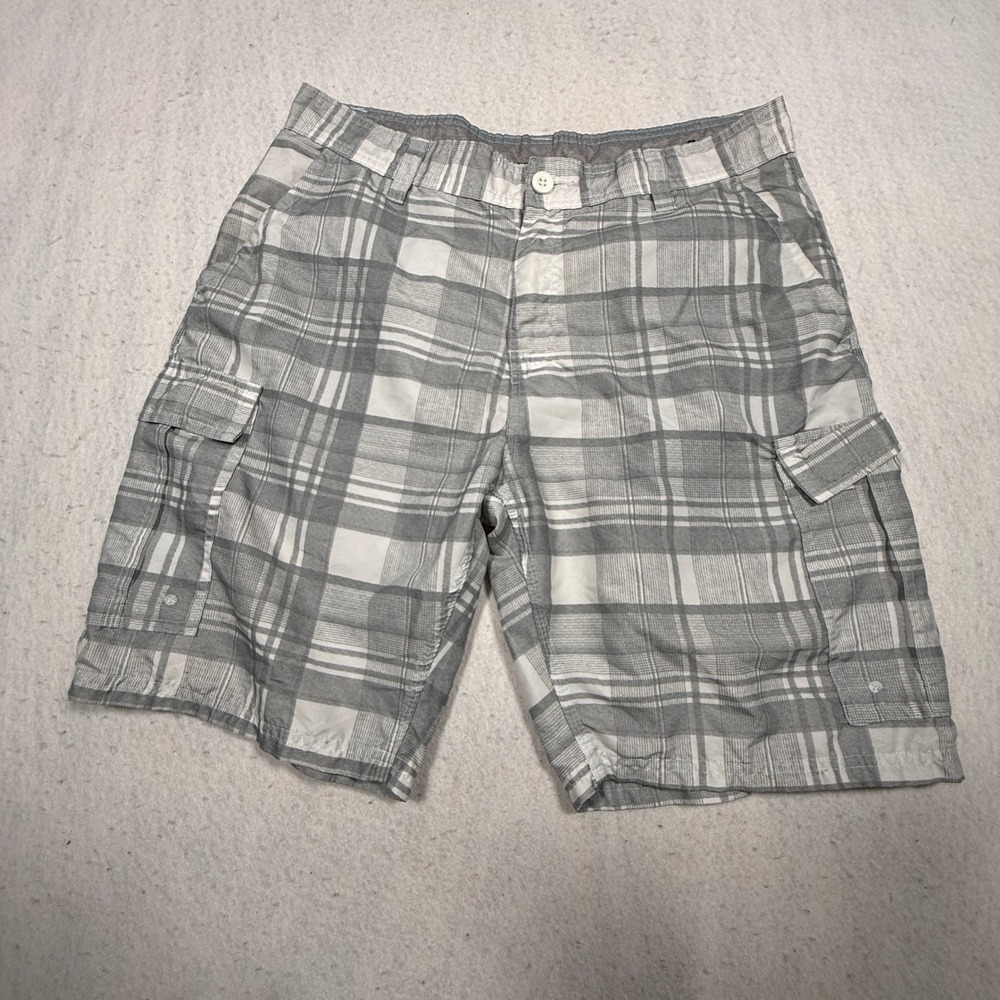 Subculture Mens Grey White Plaid Cargo Shorts Size 32 Casual Summer Outdoor